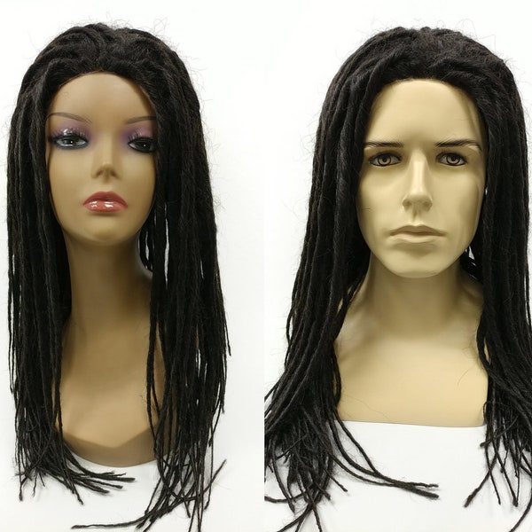 Long 21 inch Darkest Brown Long Dreadlocks Lace Front Wig. Unisex Wig [144-687-Dreadlocks-2]