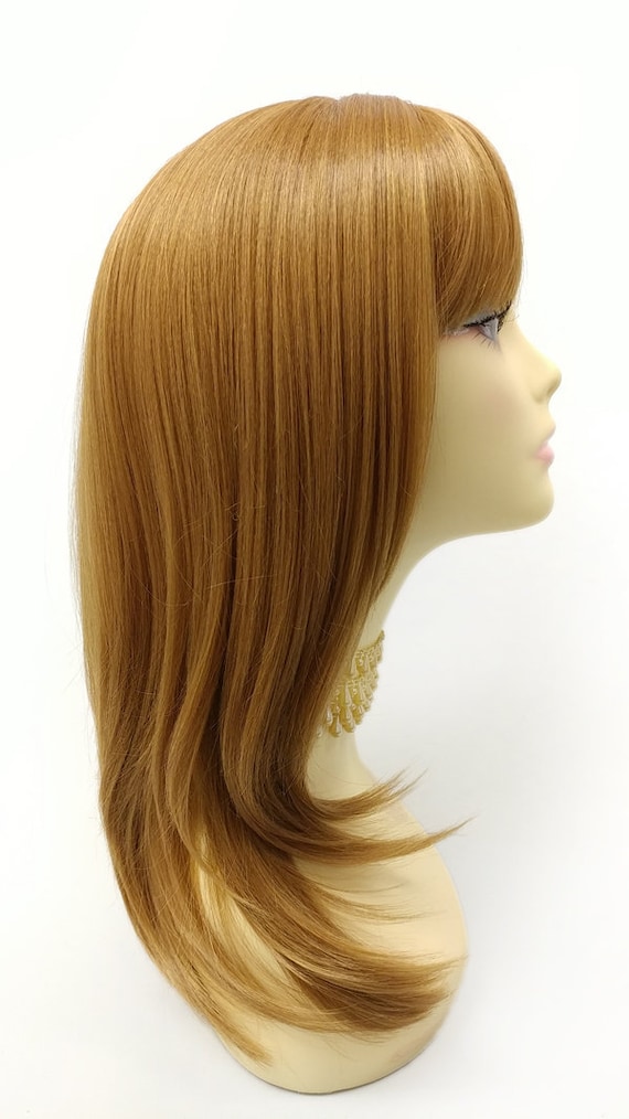 17 Inch Dark Strawberry Blonde Long Straight Layered Wig W Etsy