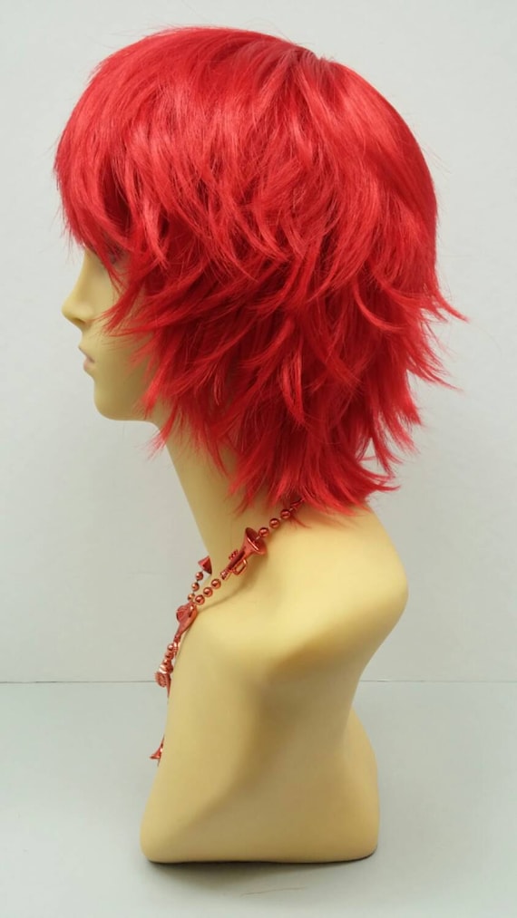 Short Layered Wind Blown Shag Style Red Cosplay Wig. Anime | Etsy