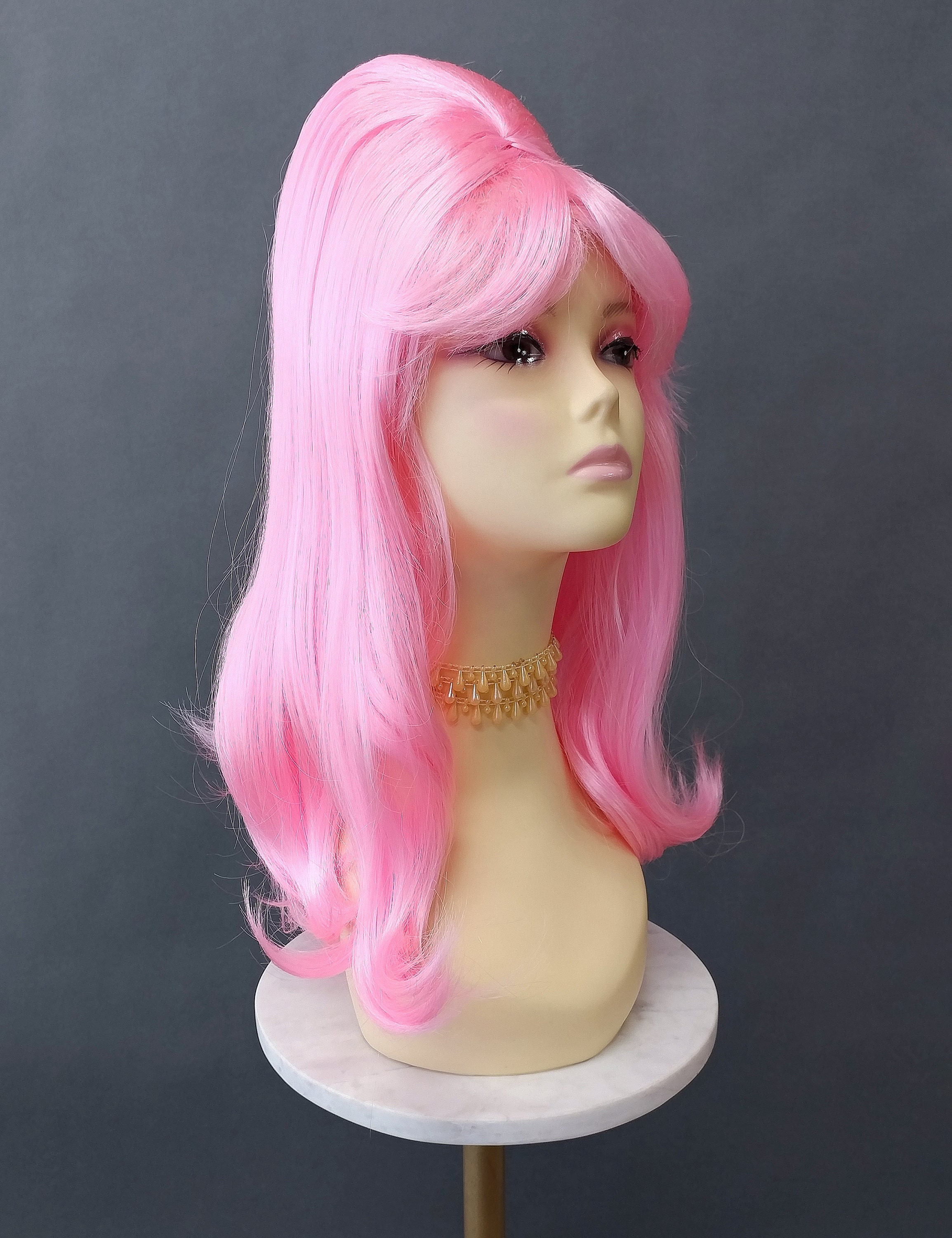 Pink retro 60s beehive wig Light Pink Straight Beehive Costume Wig Retro Groovy 60s  main image 4