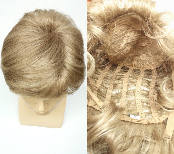 Dark Blonde Unisex Short Wavy Style Wig Synthetic Fashion Etsy