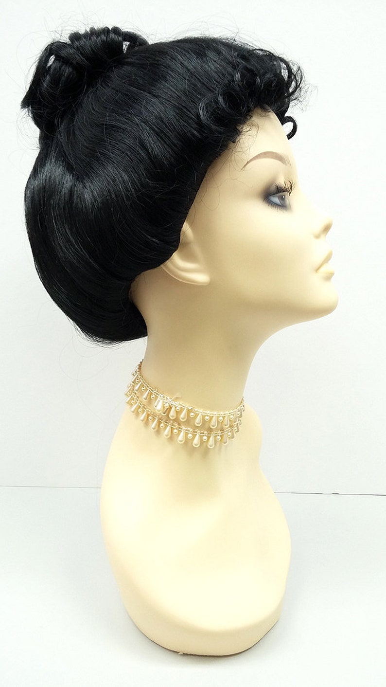 Steampunk Jewelry – Necklace, Earrings, Cuffs, Hair Clips Black Upstyle Costume Wig. Victorian Inspired Wig. Colonial Style Wig. Gibson Updo Wig [28-170-Updo-1] $45.99 AT vintagedancer.com