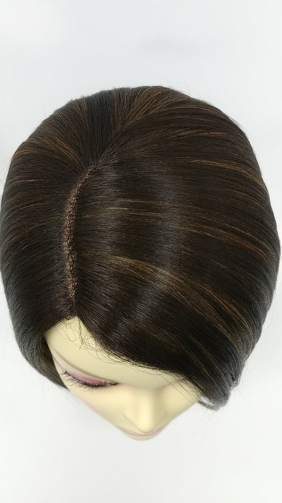 Short 9 Inch Dark Brown With Copper Highlights Heat Resistant Lace Part Wig Side Part Bob Style Synthetic Wig 129 608c Sasha 4 27 30