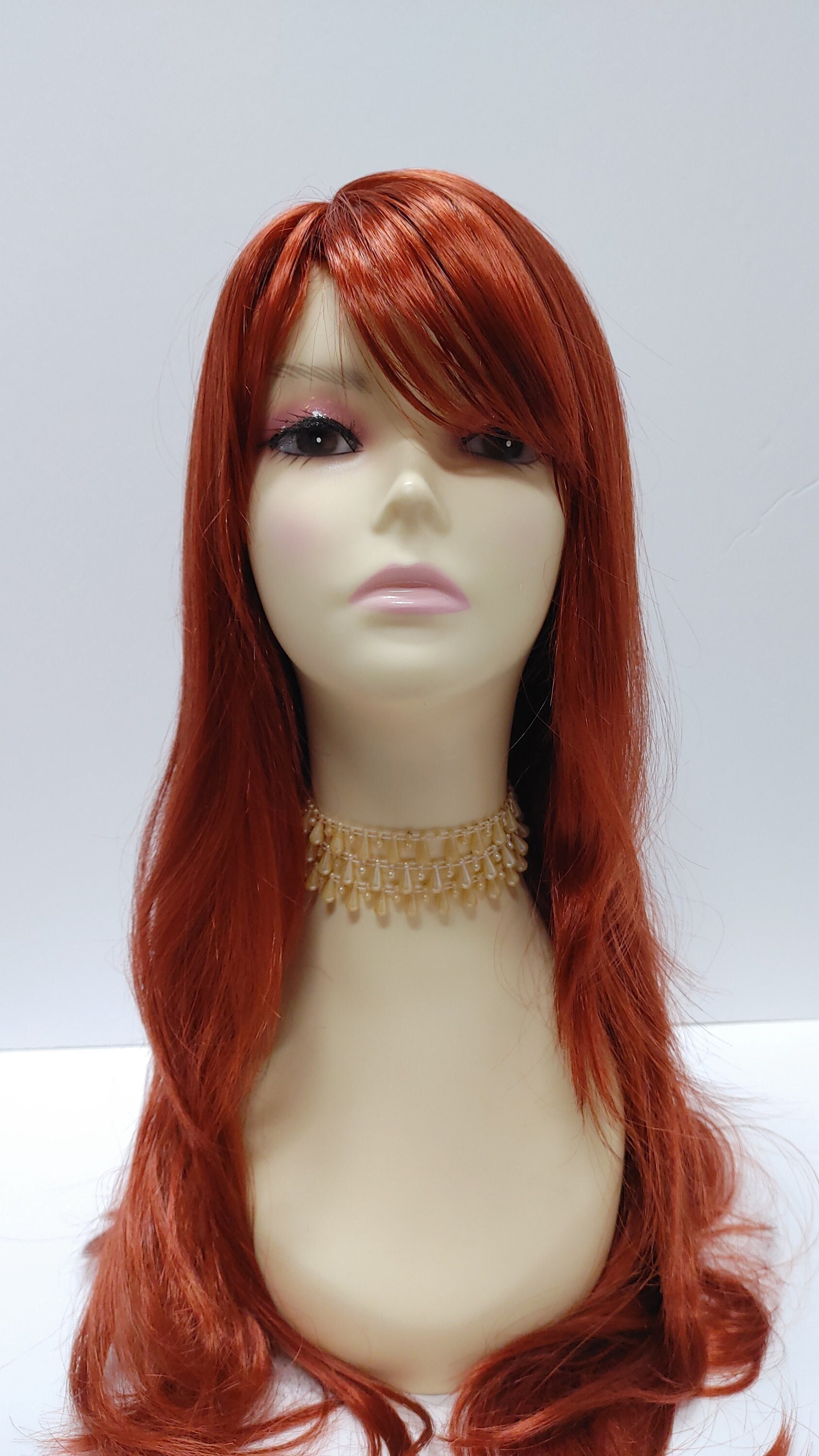 Henna red long bob heat resistant wig w/ bangs Nevermindyrhead Short Wavy Bob Wig with Fringe Bangs, Short  main image 4