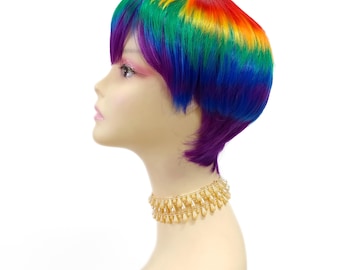 Rainbow Pixie Wig Short Straight Colorful Pride Cosplay Costume Wig [Riot-Rainbow]