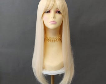 Blonde Long Straight Heat Resistant Wig with Bangs Middle Part 24 Inch [Holly-613]