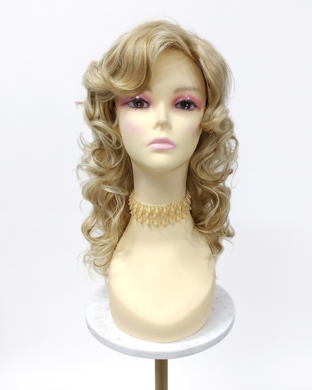 Light and Golden Blonde Mix Long Curly Bangs Heat Resistant 18 Inch Wig