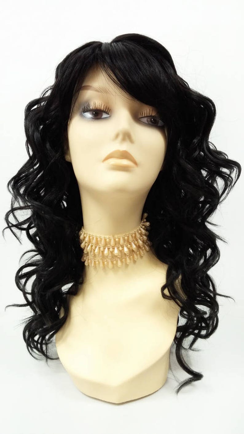 18 Inch Off Black Curly Wig With Bangs Heat Resistant Etsy