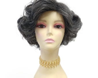 Short Curly Bob Wig Black and Gray Mix Lightweight Layered Retro [Krissy-44/56]