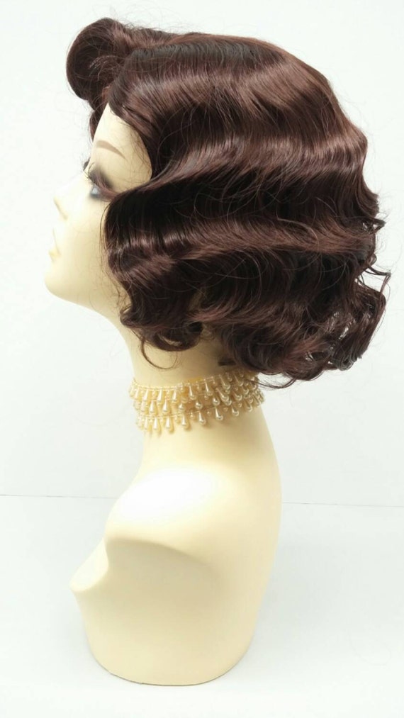 1920 S Style Short Dark Auburn Finger Wave Wig Vintage Etsy