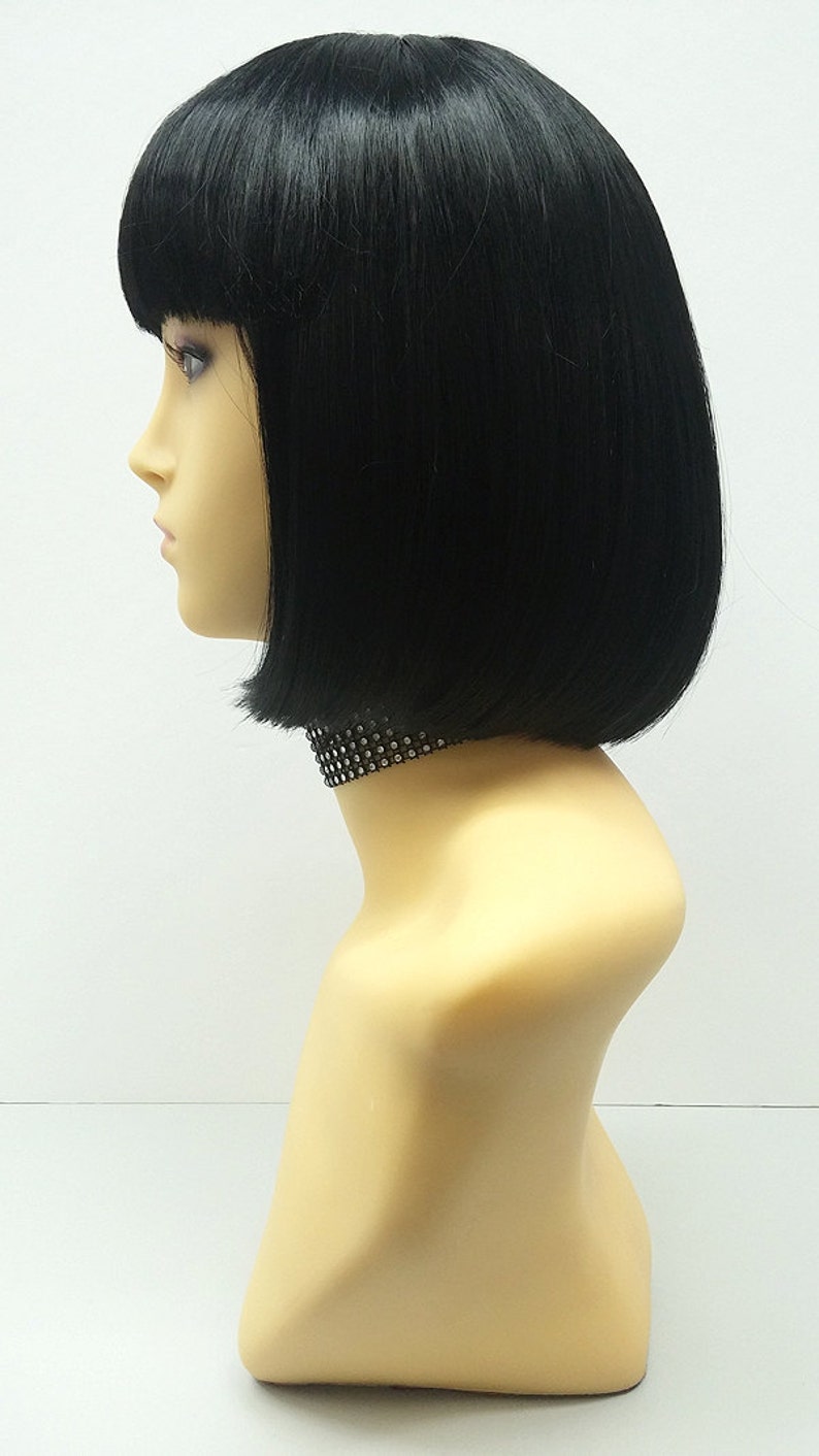 Black Short Bob Wig Straight with Bangs. Page Boy Wig. Etsy