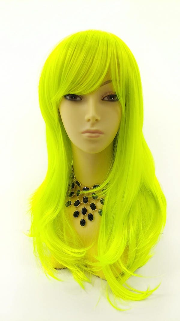 Long 18 inch Straight Neon Green Wig with Bangs. Anime Cosplay | Etsy