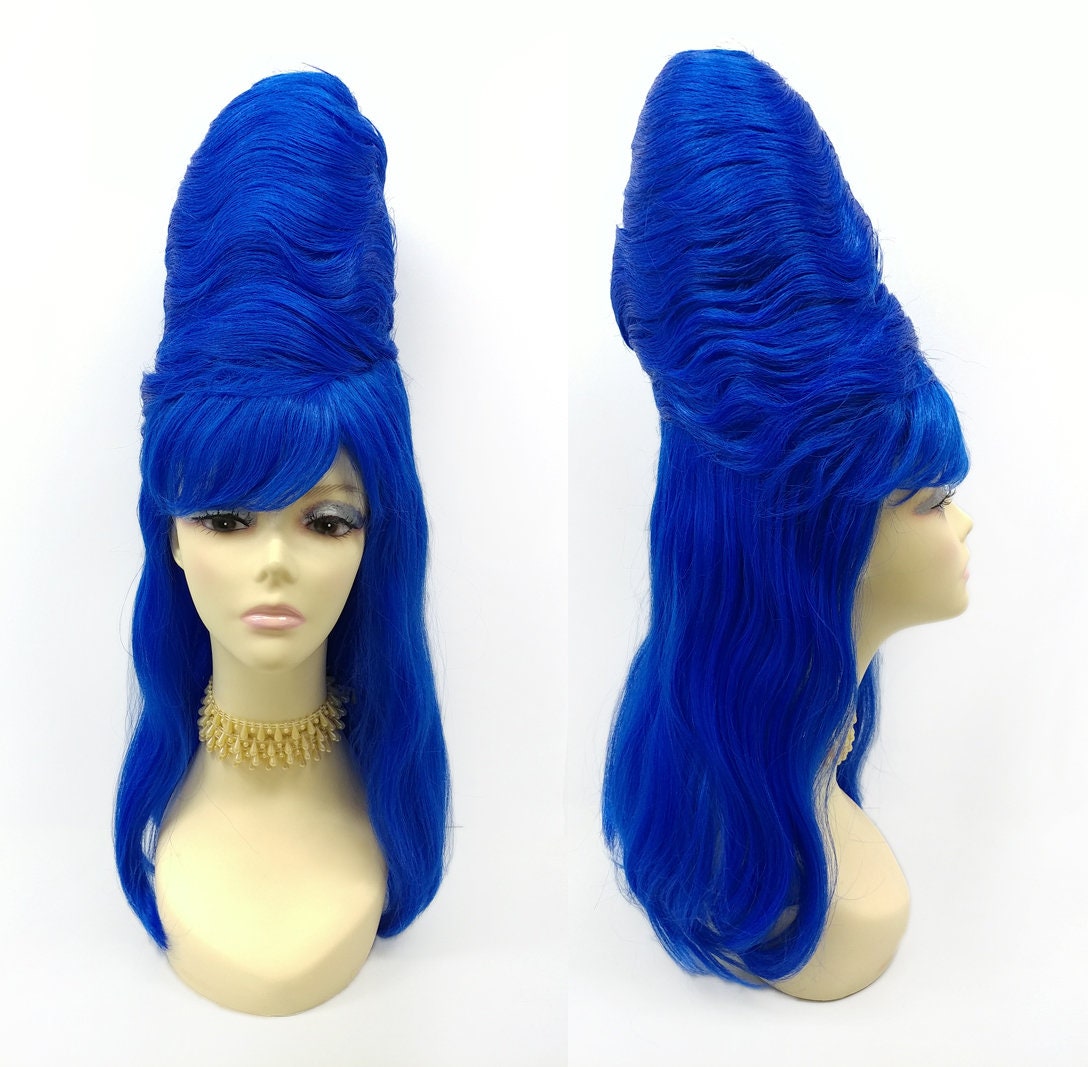 Blue retro 60s beehive wig Dark Blue Long Wavy Beehive Retro Vintage 60s Costume Wig  main image 4