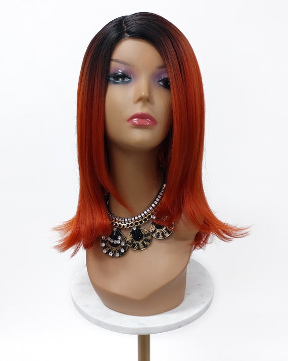 Rooted Red Texturized Long Straight Wig Partial Lace Front  display picture 2