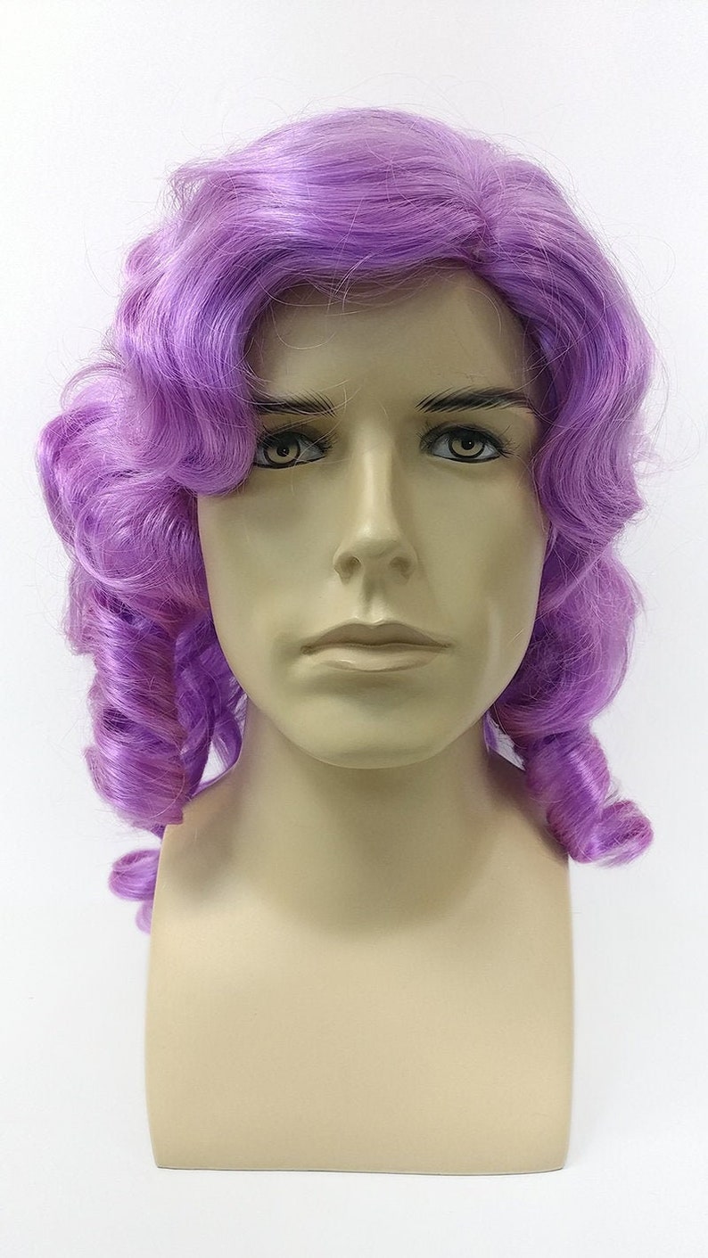 Unisex Purple Curly Colonial Costume Wig. 1700s Style Ringlets Wig. Judge Historical Costume Cosplay Wig 84-434B-Charles-Purple image 3