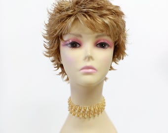 Honey Blonde Mix with Highlights Synthetic Short Pixie Shag Flip Wig [Halle-27C/H24]