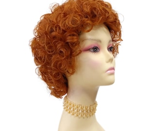 Peluca sintética corta y rizada color cobrizo jengibre brillante, resistente al calor, disfraz de Annie [Jaymie-GingerCopper]