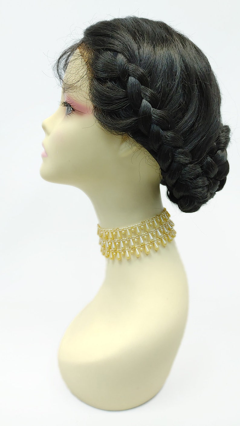 Off Black Lace Front Tresed Chignon  Bun  Wig Perruque  