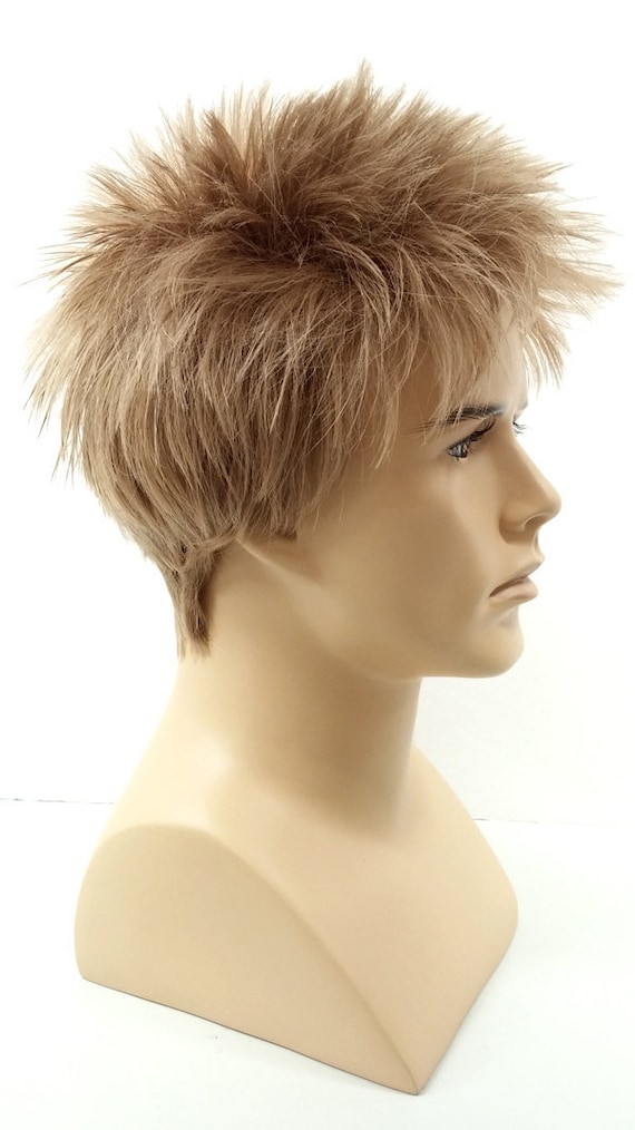 Dark Blonde Short Spiky Style Men S Wig Synthetic Costume Etsy