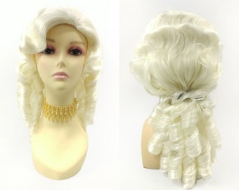 16 Inch Unisex Platinum Blonde Long Curly Colonial 1700s Ringlets Wig. Judge Historical Costume Cosplay Wig [152-739-Remington-613A]