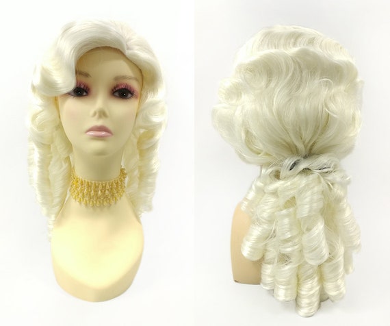 16 Inch Unisex Platinum Blonde Long Curly Colonial Wig 1700s Etsy