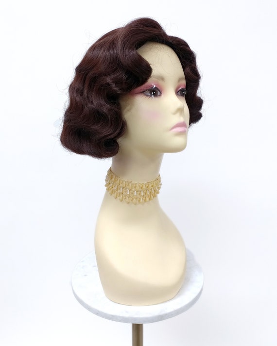 8 Inch Chestnut Brown Heat Resistant 1920s Style Finger Wave Vintage Retro Costume Wig [HTRosie-33]