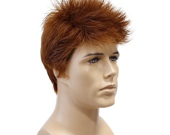Dunkelrote, kurze, gerade, stachelige Kunsthaarperücke für Herren, Kostüm, Cosplay, Mode [PW9250-DGinger]