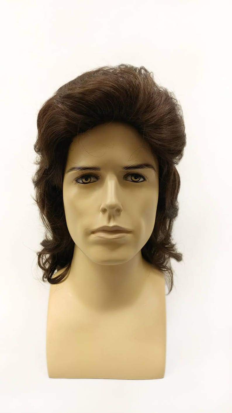 Mens Dark Brown Wavy Long Wig. 80s Style Mullet Brushed Back Etsy UK