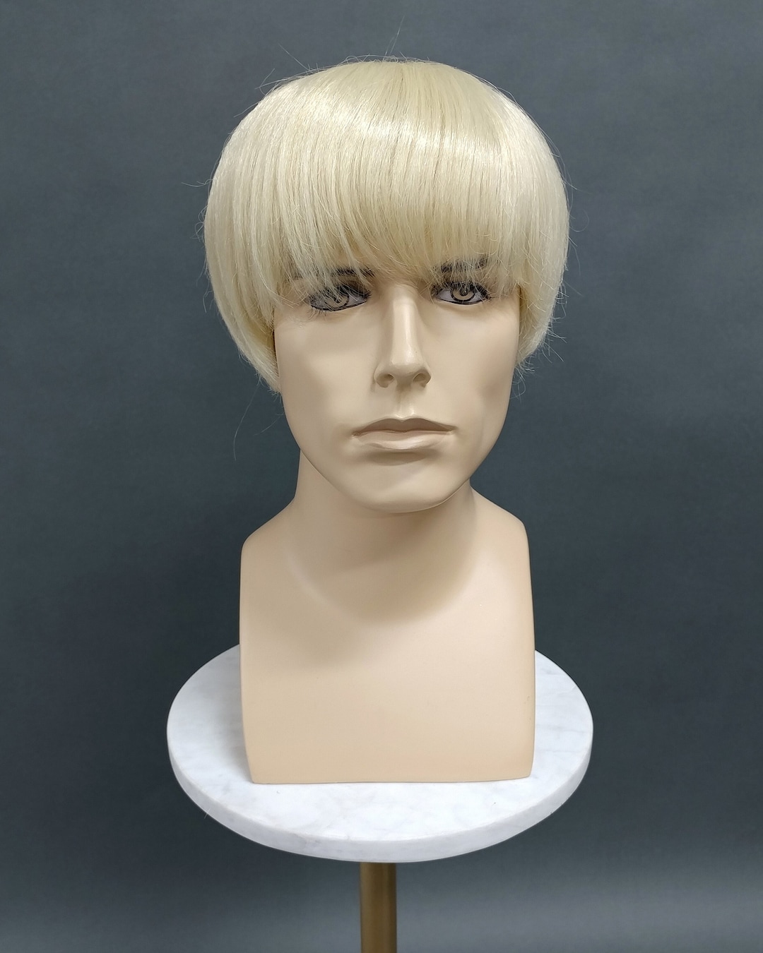 Mens Blonde Short Straight Bangs Retro Vintage Bowl Cut Style