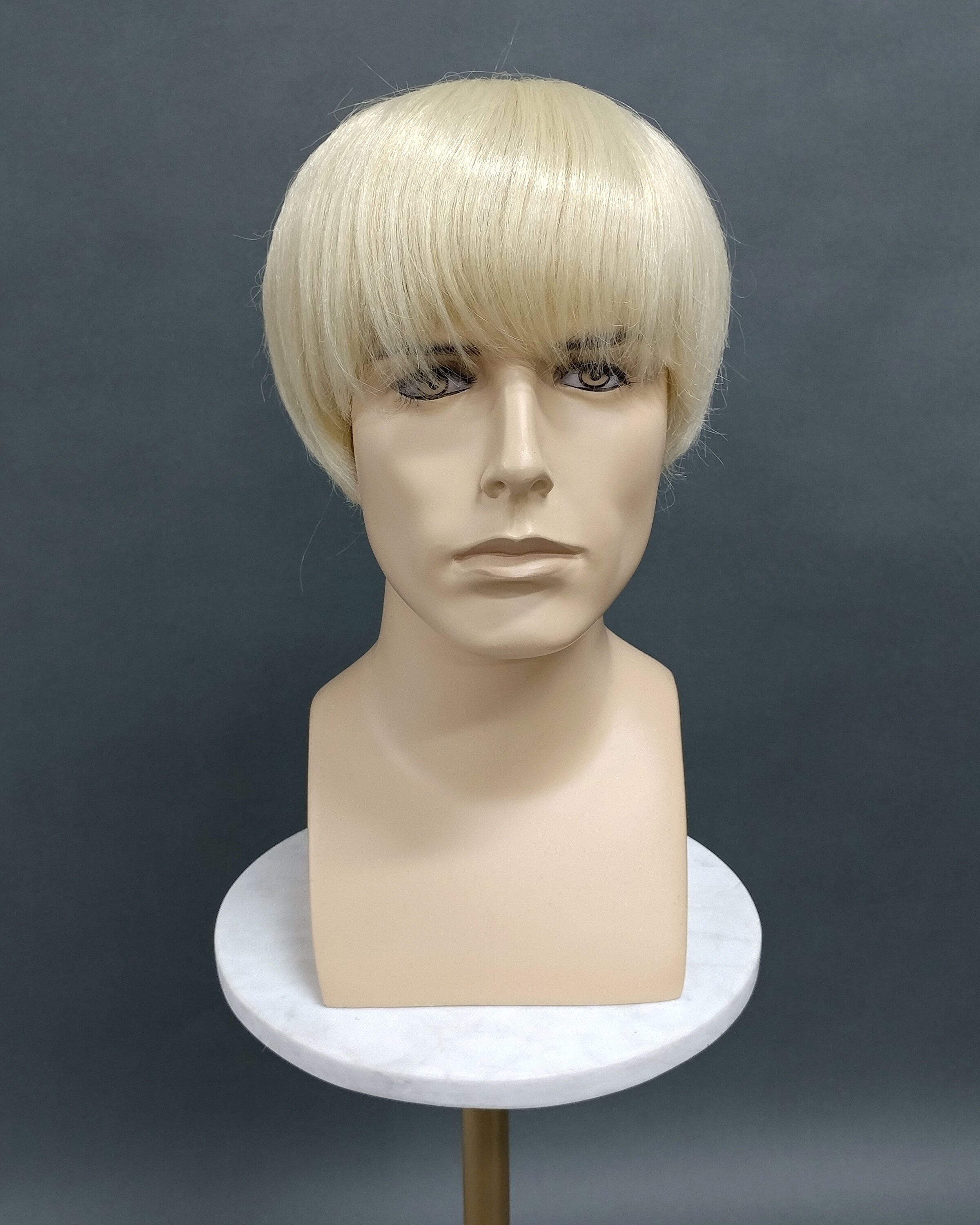 Mens Blonde Short Straight Bangs Retro Vintage Bowl Cut 