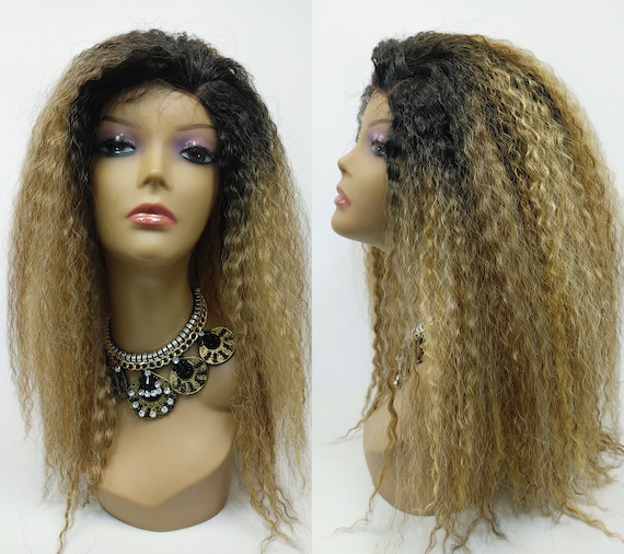 Lace Front U-Part Heat Resistant Long Kinky Crimped Blonde Wig 613 Lace Front Wig Human Hair Blonde Deep Wave 13x6 HD Lace  main image 4