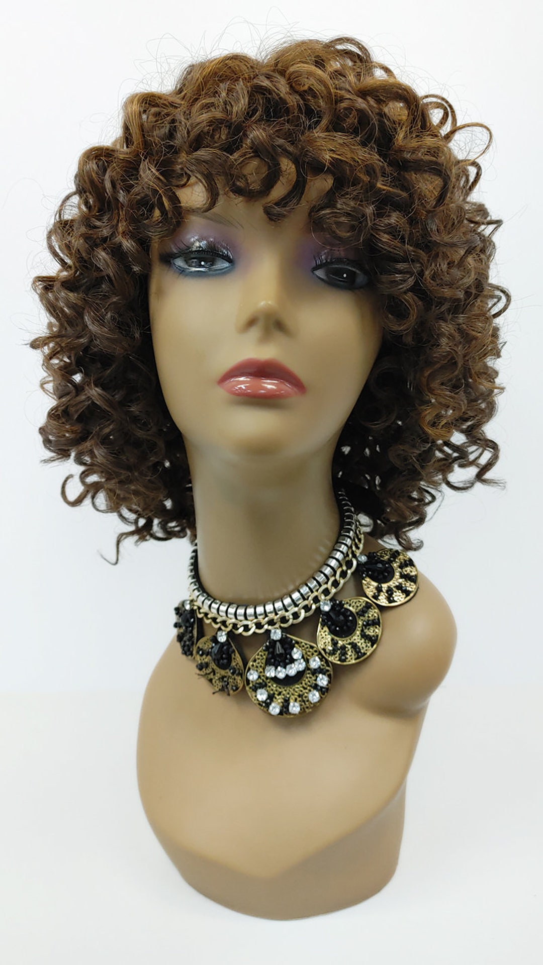 NEW TAG ! Queen\'s Choice 15 Inch Short Hair Spiral Curly Wig Dark Brown Short Brown Curly Wigs for Black Women Afro Curly Wig with  main image 2