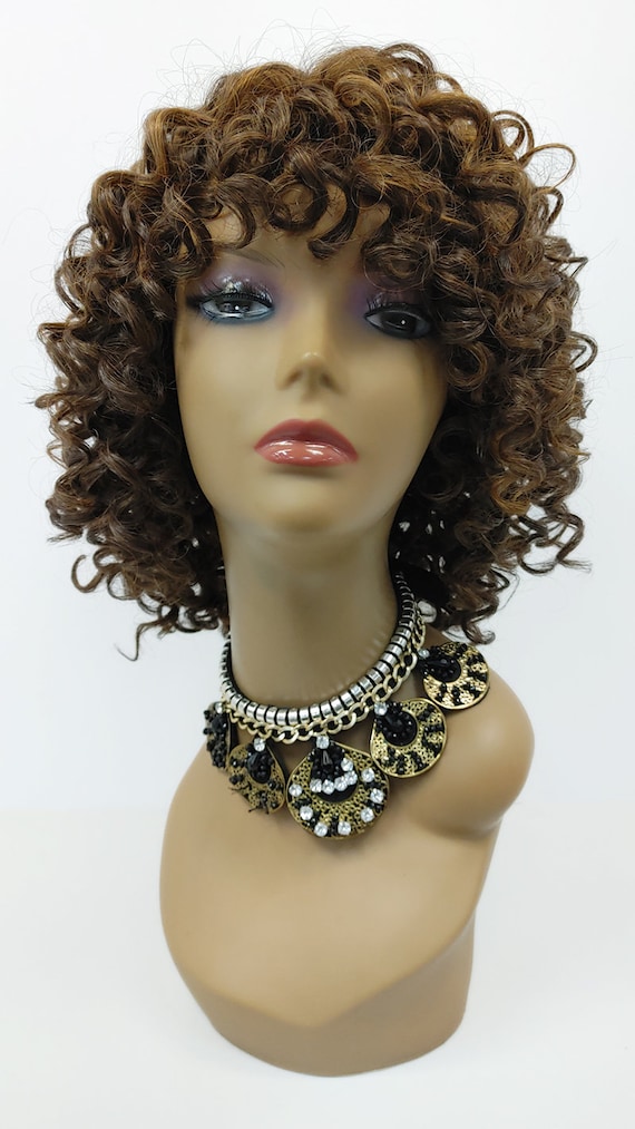 11 Inch Curly Dark Brown and Copper Mix Heat Resistant Side  display picture 1