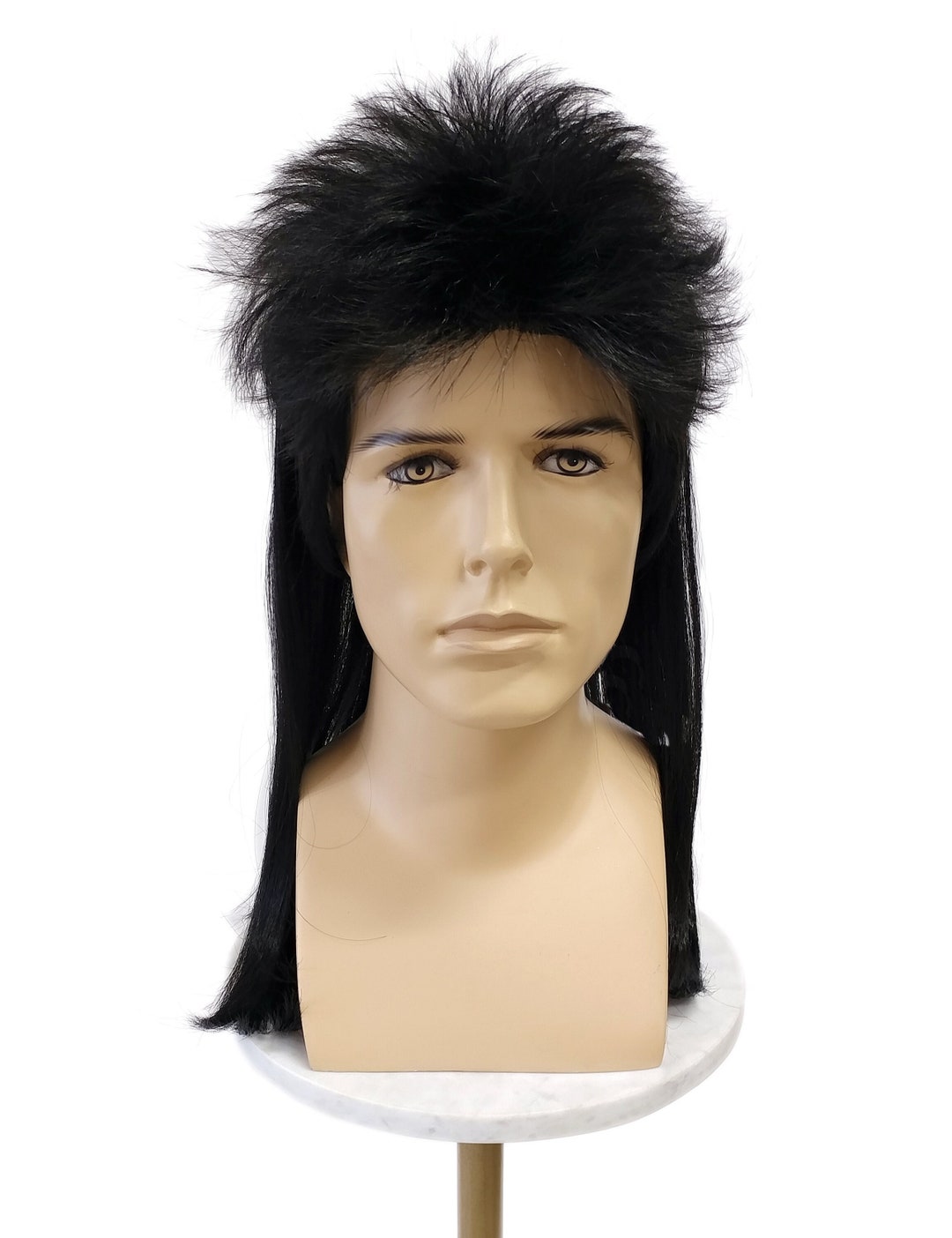 Black Mullet Costume Wig Mens Womens Unisex 80s Rocker Hair Retro