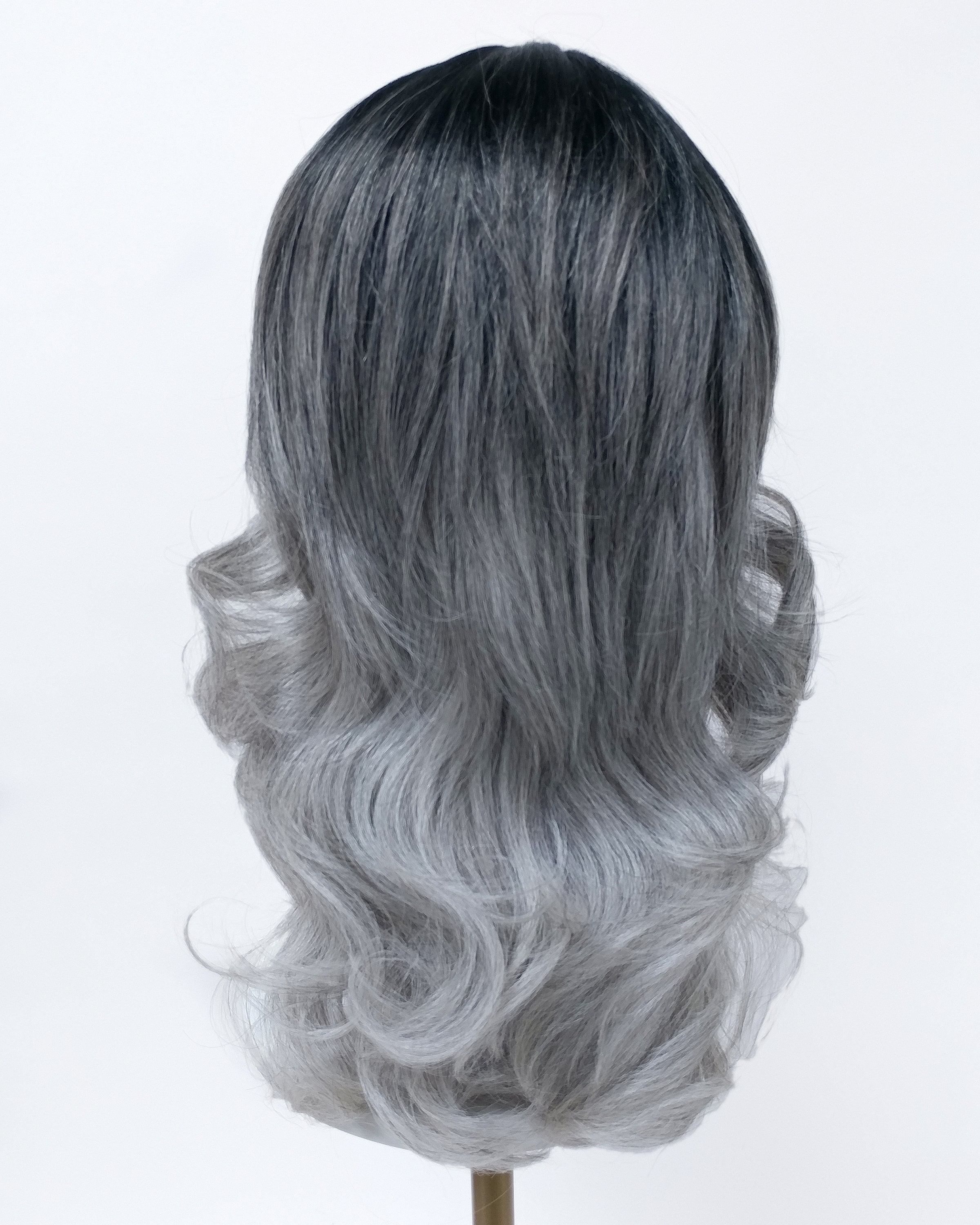 18 Inch Long Straight and Wavy Coarse Texturized Gray Ombre 