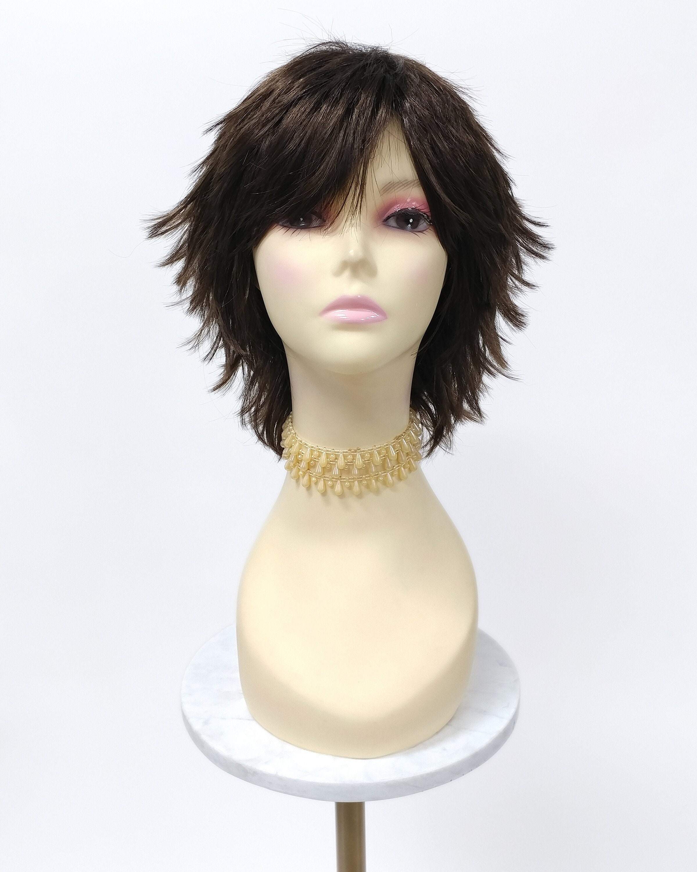 Short Layered Wind Blown Shag Style Brown Costume Anime 