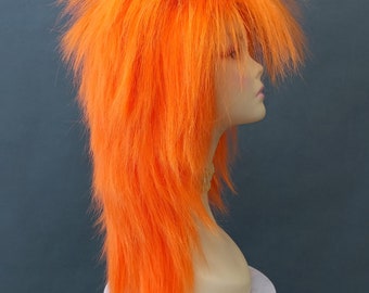 Cabelo Rockeira Anos 80 Peruca Longa Estilo Punk Laranja Brilhante