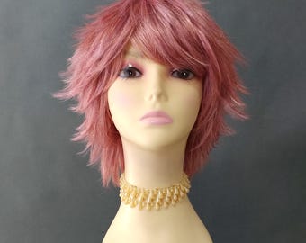 Short Choppy Layered Shag Wig Rose Pink Anime Cosplay Synthetic [Blsh-DuskyRose]