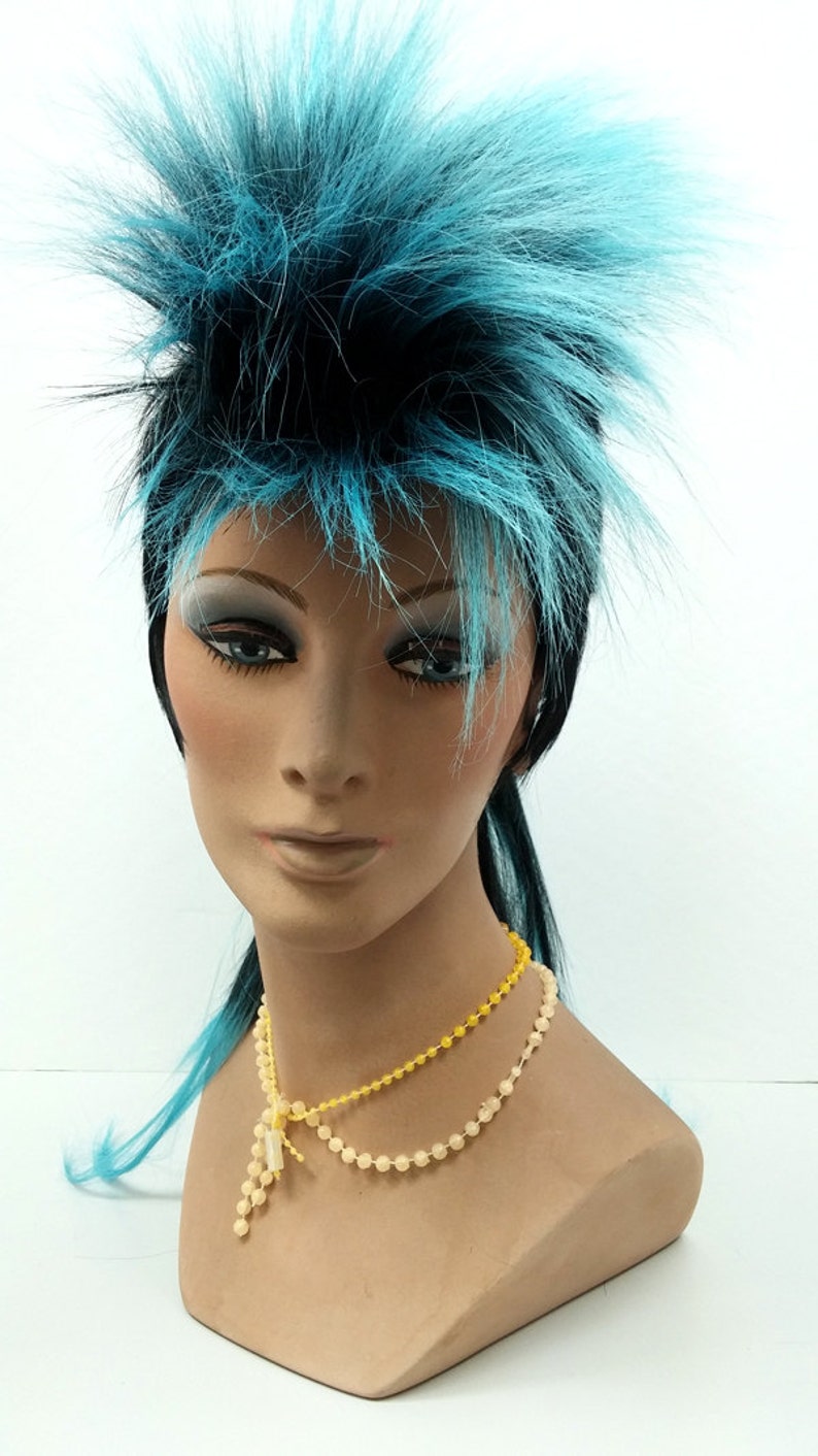 Black and Light Blue Mohawk Wig. Men's Punk Rock Wig. | Etsy