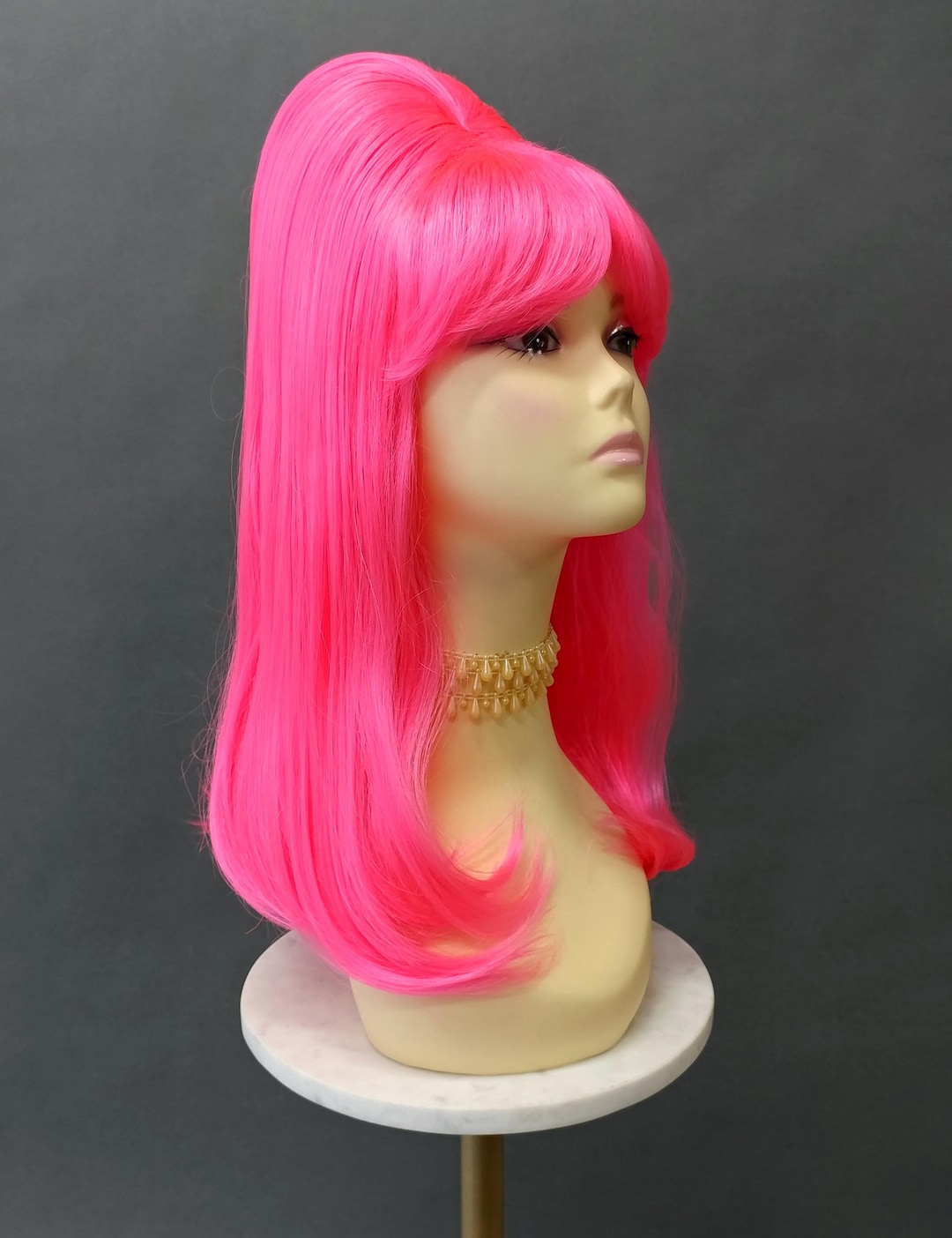 Hot Pink Straight Beehive Costume Wig Retro Groovy 60s  display picture 2