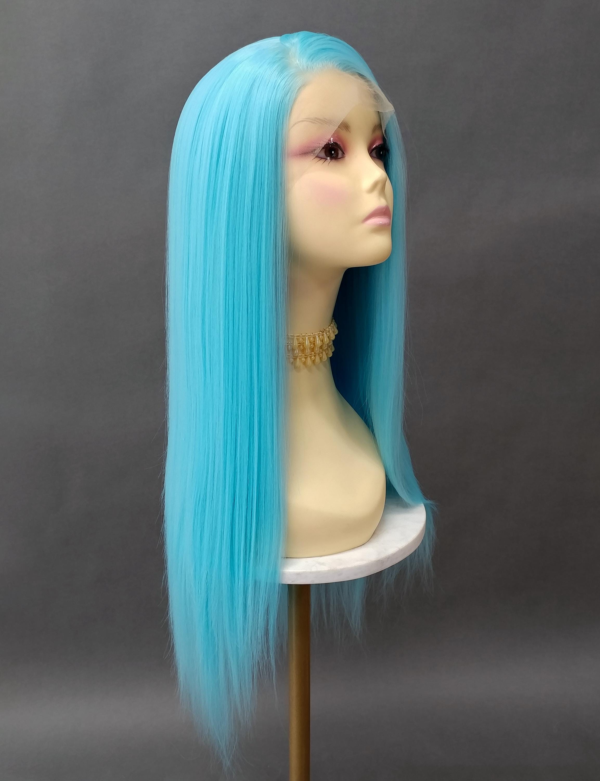 Lace Front Light Blue Long Straight Heat Resistant Wig 28 Inch [Peta-SkyBlue]