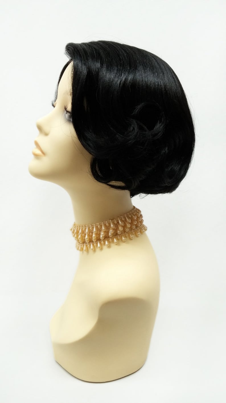 Lace Front Short Black Retro Bob Wig with Side Part. 20s 50s Style Heat Resistant Fashion Wig 110-508-Josie-1 画像 2