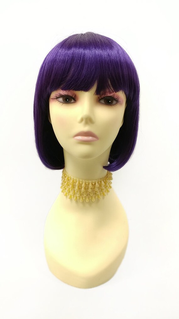 Dark Purple Short Bob Wig Straight With Bangs Page Boy Wig Etsy