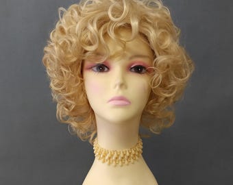Golden Blonde Curly Short Bob Wig Heat Resistant Synthetic 80s Retro Vintage [Lilith-24]
