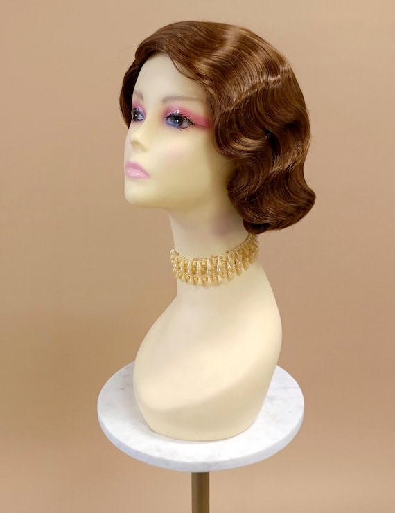 Brown and Copper Mix Finger Wave Costume Wig 1920s Short  display picture 1