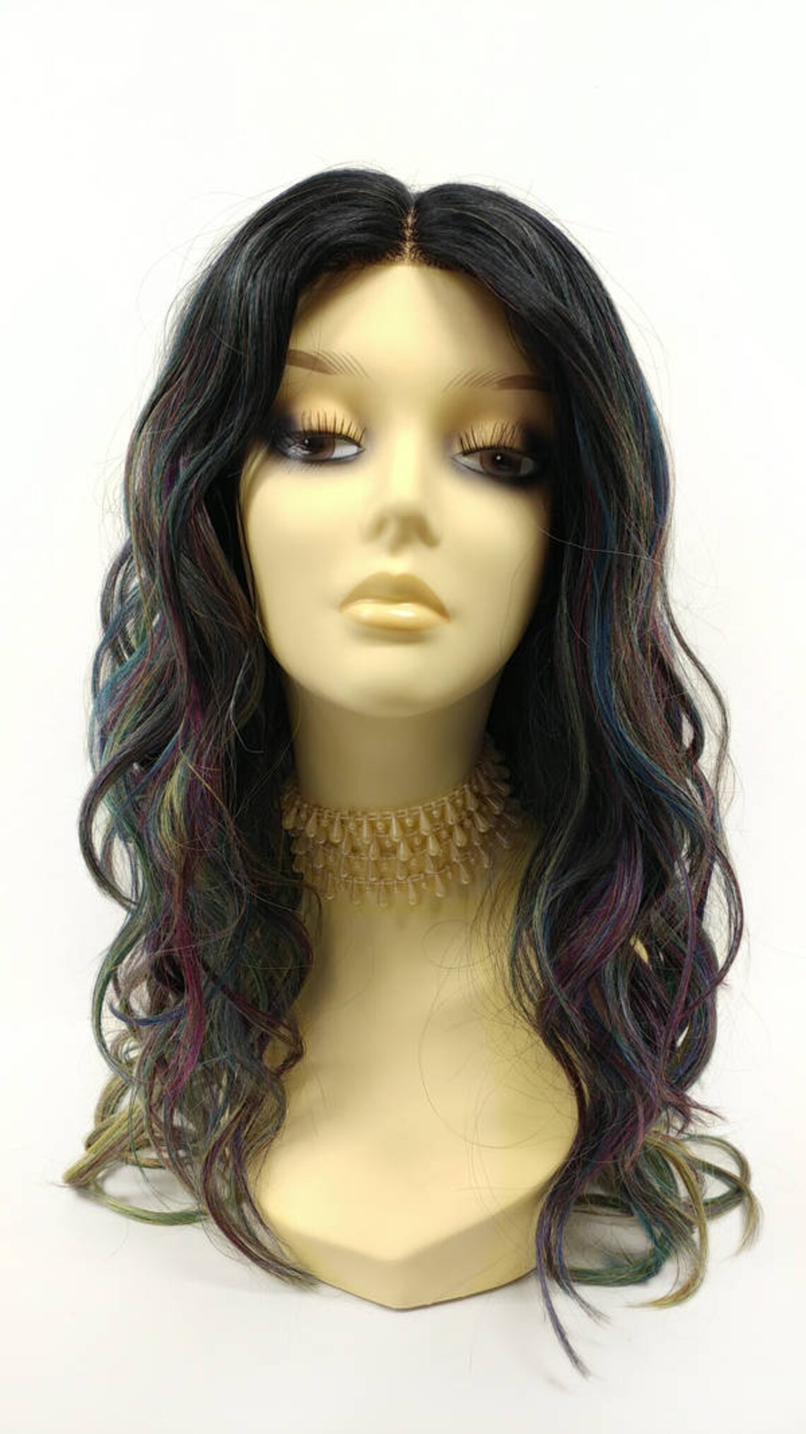Long 20 Inch Lace Front Dark Roots With Purple Blue Green Etsy Canada