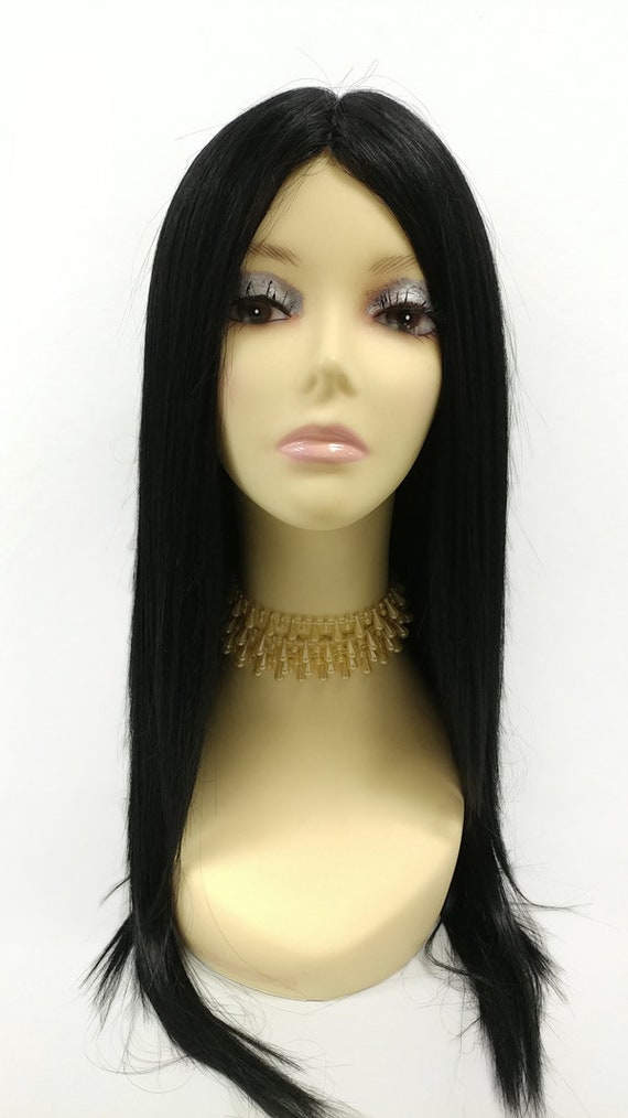 23 Inch Long Straight Layered Jet Black Lace Middle Part Heat Etsy