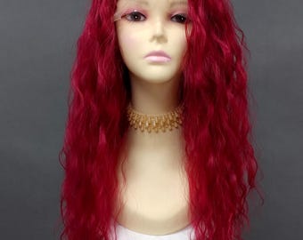 Lace Front 13x4 Deep Cherry Red Long Wavy Curly Heat Resistant Wig 27 Inch [Mariya-RedVelvet]