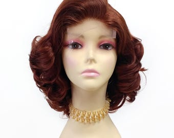 100% Human Hair 4x4 Lace Closure Dark Auburn Wavy Vintage Wig [Joanne-DAuburn]