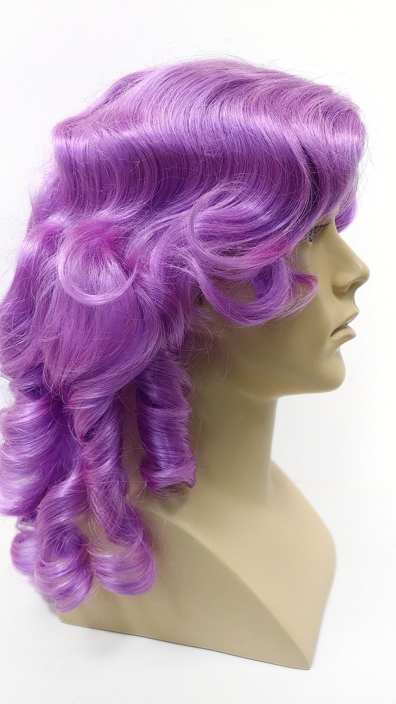 Unisex Purple Curly Colonial Costume Wig. 1700s Style Ringlets Wig. Judge Historical Costume Cosplay Wig 84-434B-Charles-Purple image 4